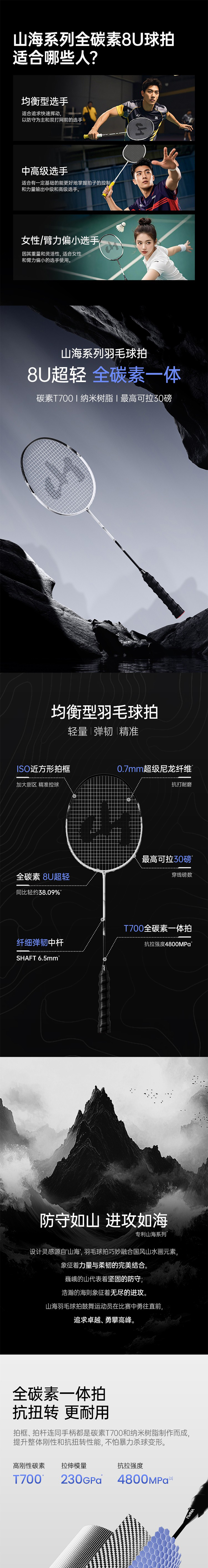 佑美 全碳素8U专业羽毛球拍 详情图 1