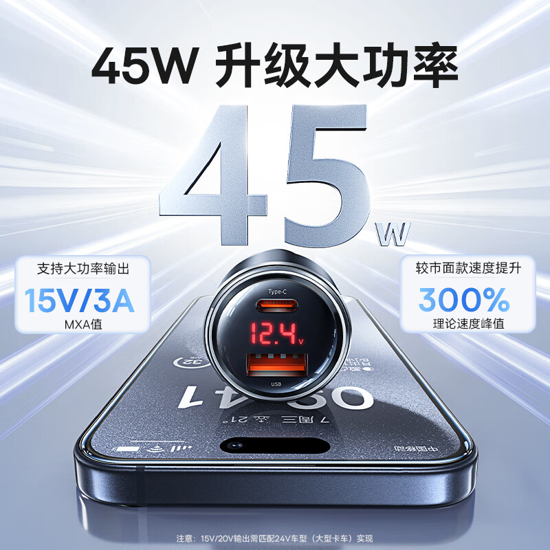 倍思 魔力系列数显智能双快充车充 图片 2