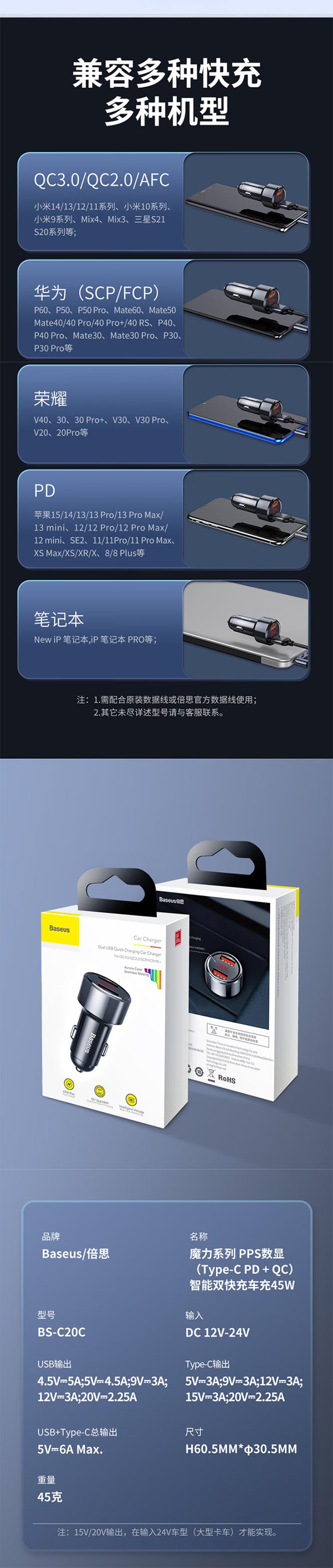 倍思 魔力系列数显智能双快充车充 详情图 6