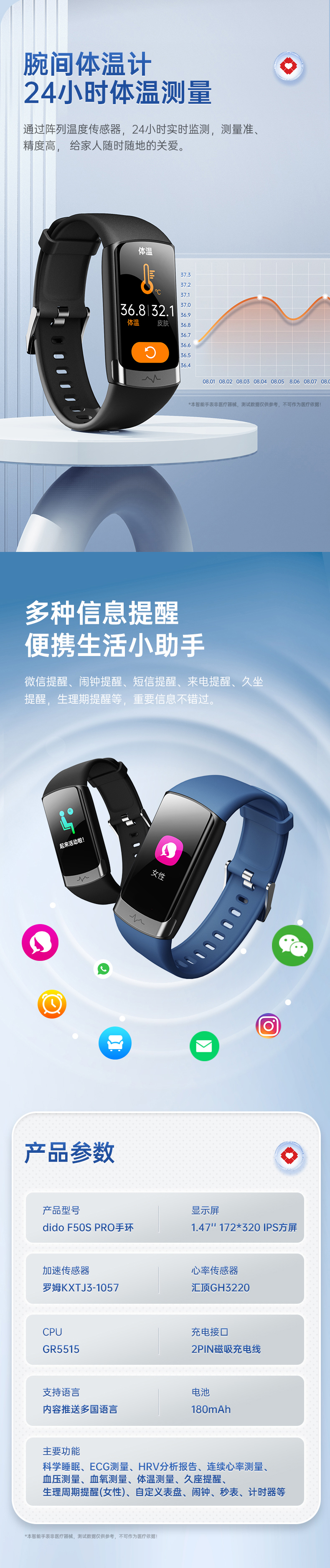 DIDO F50S血压血糖监测智能手环 详情图 5