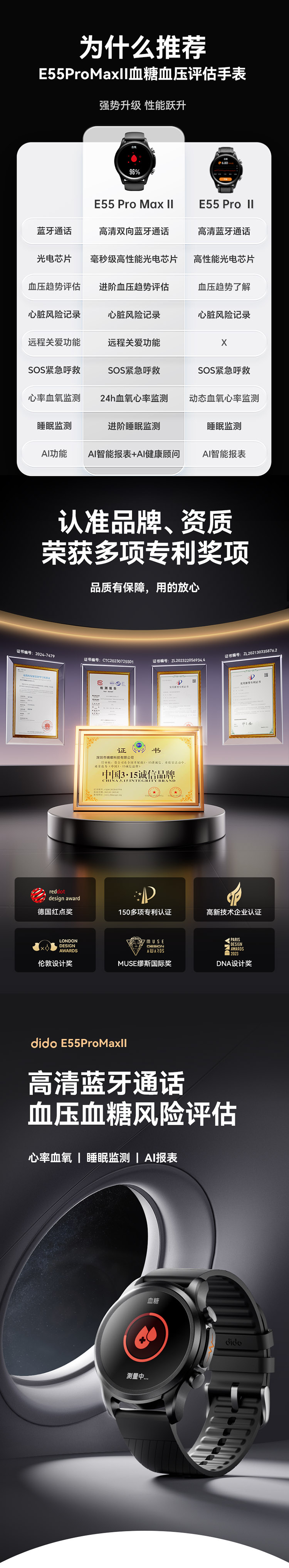 DIDO E55血压血糖监测智能手表 详情图 1