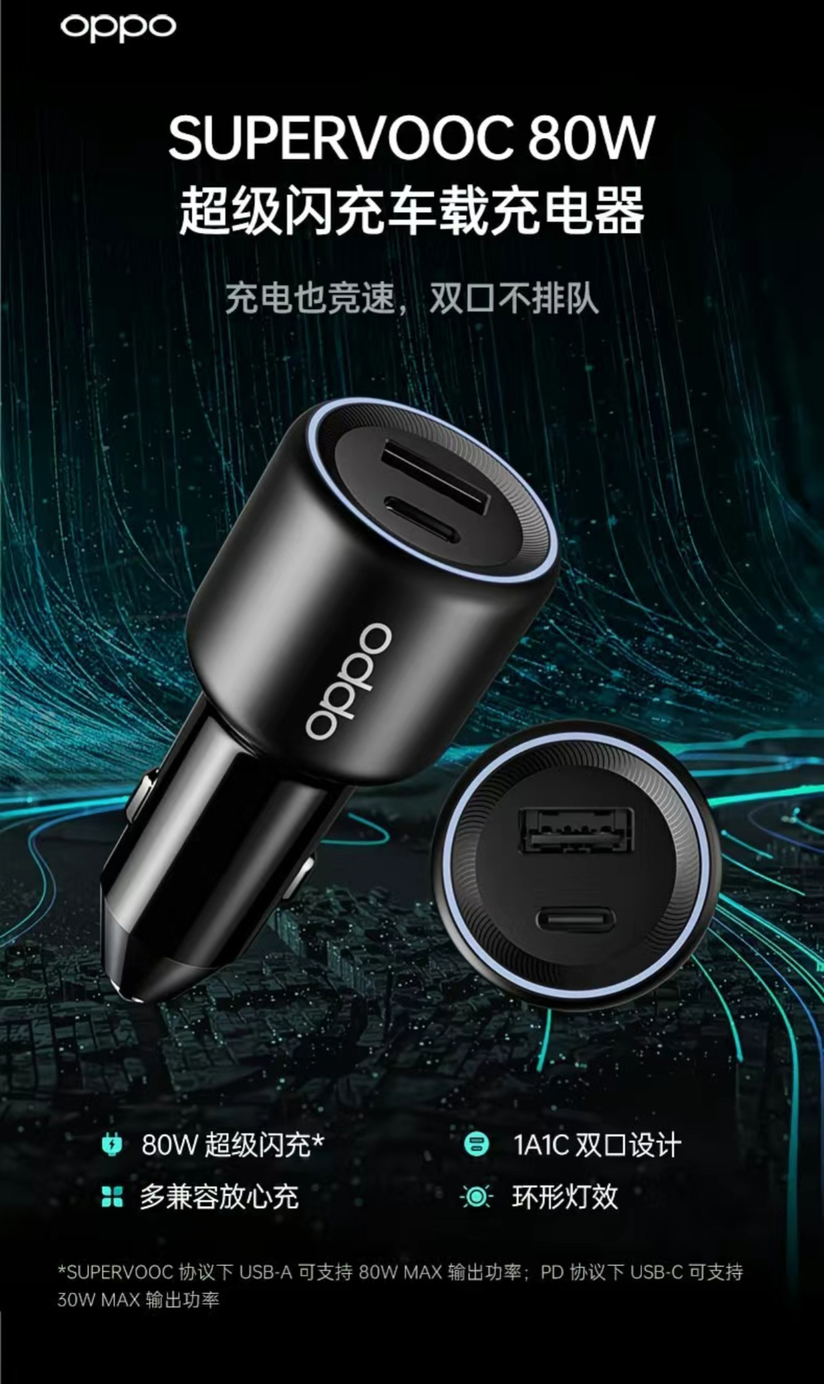 OPPO 80W 超级闪充车载充电器 详情图 1