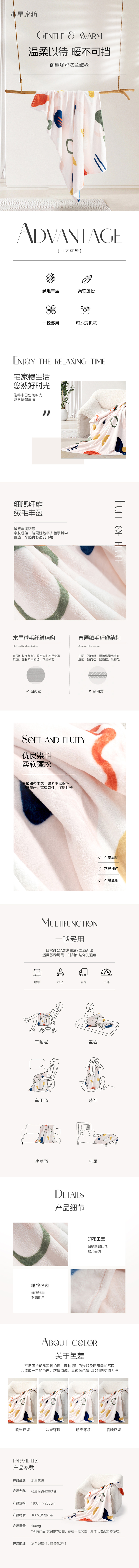 萌趣涂鸦法兰绒毯 详情图 1