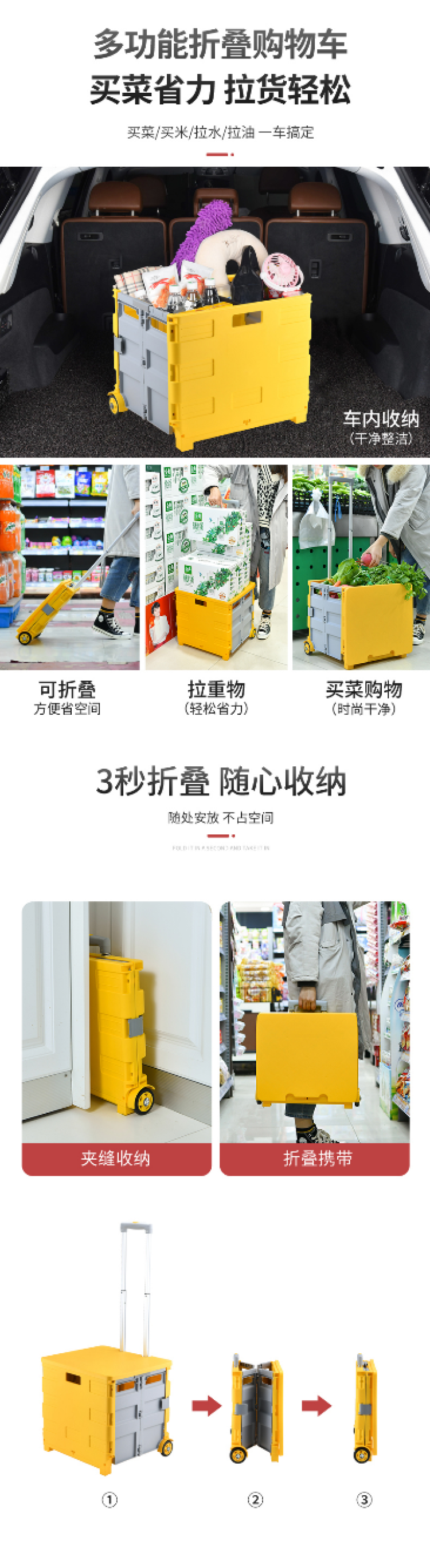 爱车屋（ICAROOM）多功能折叠购物车 详情图 2